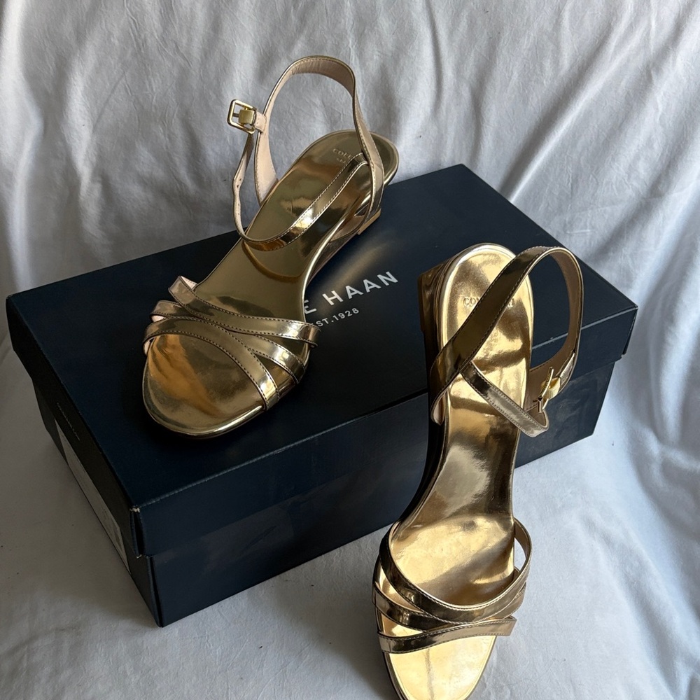 Cole Haan Metallic Gold Strappy Slingback Sandals
